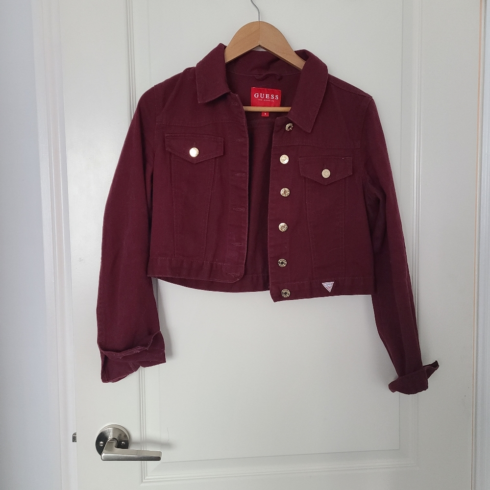 Guess maroon denim jacket M